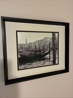 Black Framed Venice Gondola Wall Art - Black & White EUC good condition